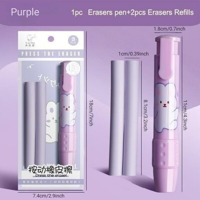 Комплект гуми тип писалка, сменяема сърцевина, гуми за сладки анимационни моливи за деца, прибираща се гумичка за молив, гумена мека ядро за пълнене