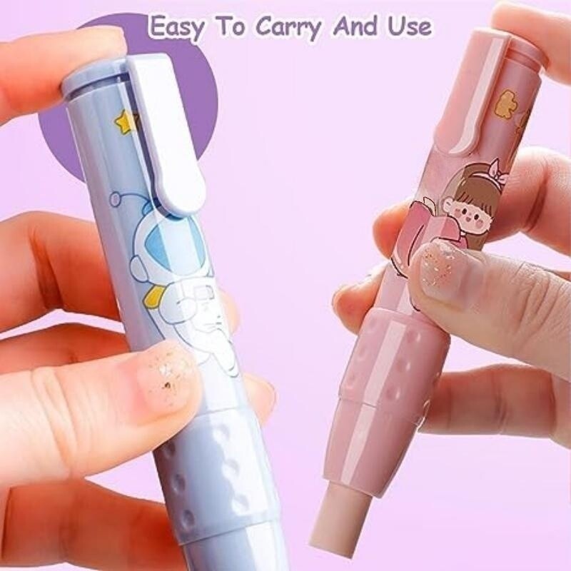 Комплект гуми тип писалка, сменяема сърцевина, гуми за сладки анимационни моливи за деца, прибираща се гумичка за молив, гумена мека ядро за пълнене