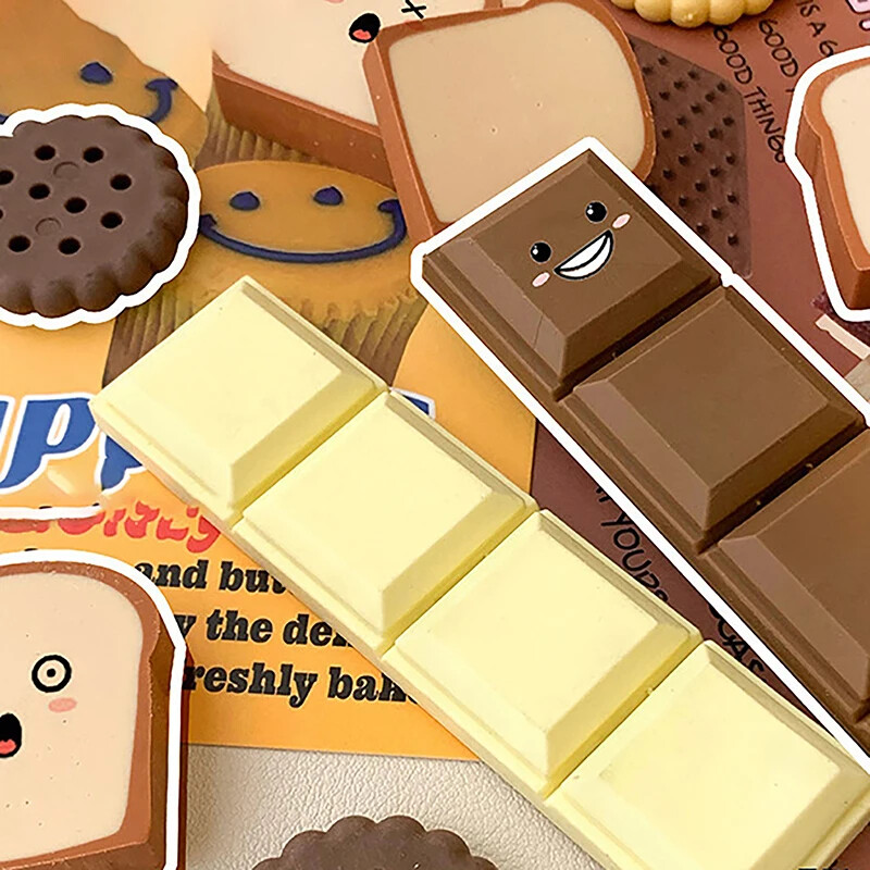 Slatka, smiješna i kreativna simulacija čokolade Gumica za brisanje Nekoliko komadića Veliki komadi obrisanog keksa Kruh Studentski pribor