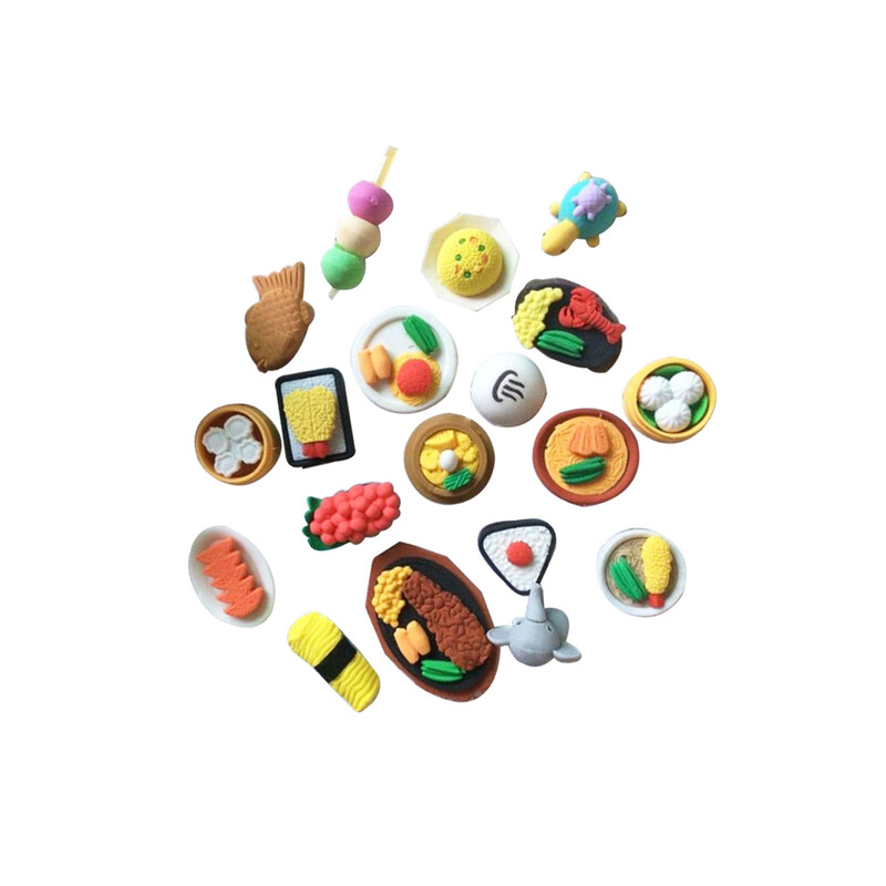 12бр. Закуски Храни Форма Гума Творчески канцеларски материали Карикатура Молив Гума Творчески подарък за деца Ученици (Произволен модел)