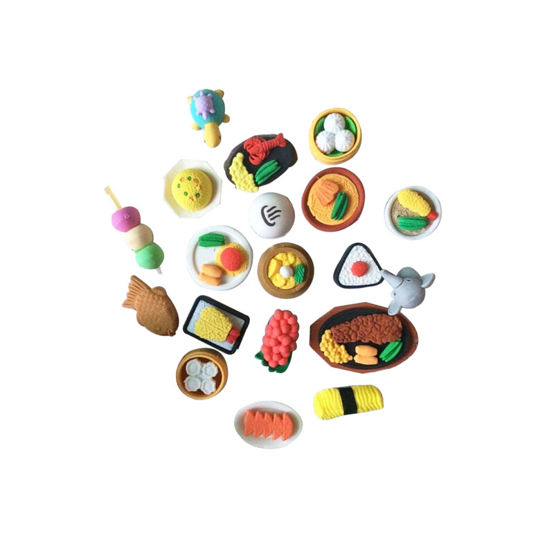 12бр. Закуски Храни Форма Гума Творчески канцеларски материали Карикатура Молив Гума Творчески подарък за деца Ученици (Произволен модел)