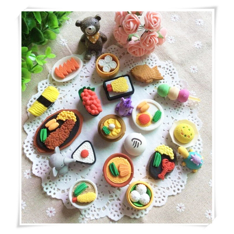 12бр. Закуски Храни Форма Гума Творчески канцеларски материали Карикатура Молив Гума Творчески подарък за деца Ученици (Произволен модел)