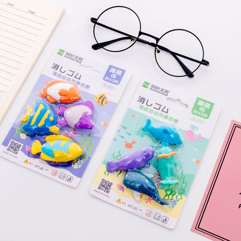 4 kom. Kit Delfin Gumica Kawaii Olovka Gumica Kreativna za djecu Smiješne gumice Promotivni studentski pribor Školski pribor