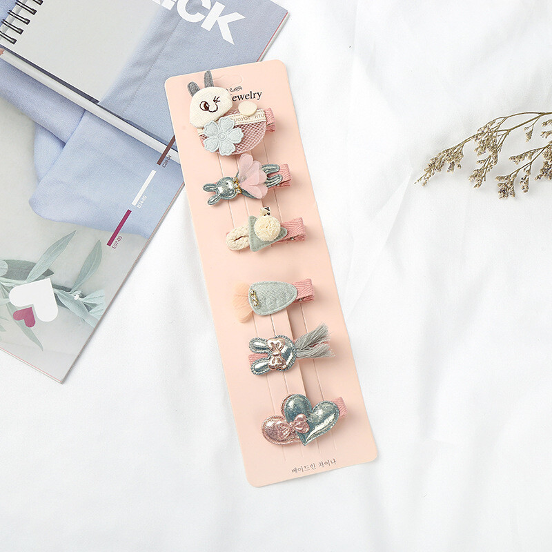 Noua modă coreeană prințesă ac de păr pânză pentru copii agraf de păr drăguț set de coafură din șase animale flori