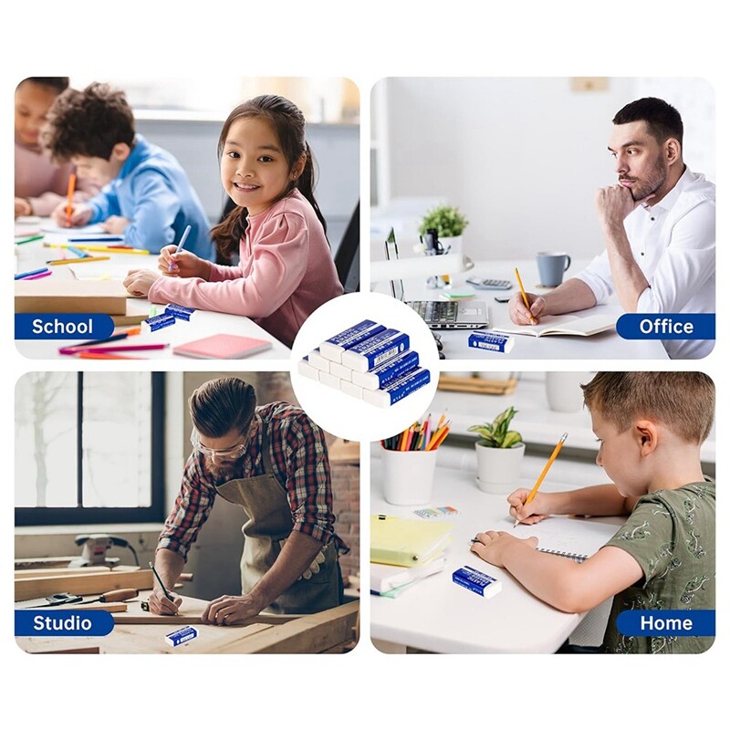 12 опаковки Комплект гуми за моливи Комплект бели гуми за училище, Художествени гуми за деца Масово рисуване