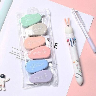 6бр. Лента за корекция на цвета Macaron, незабавни корекции, лесен за използване апликатор, корекционна лента за избелване за училище, офис