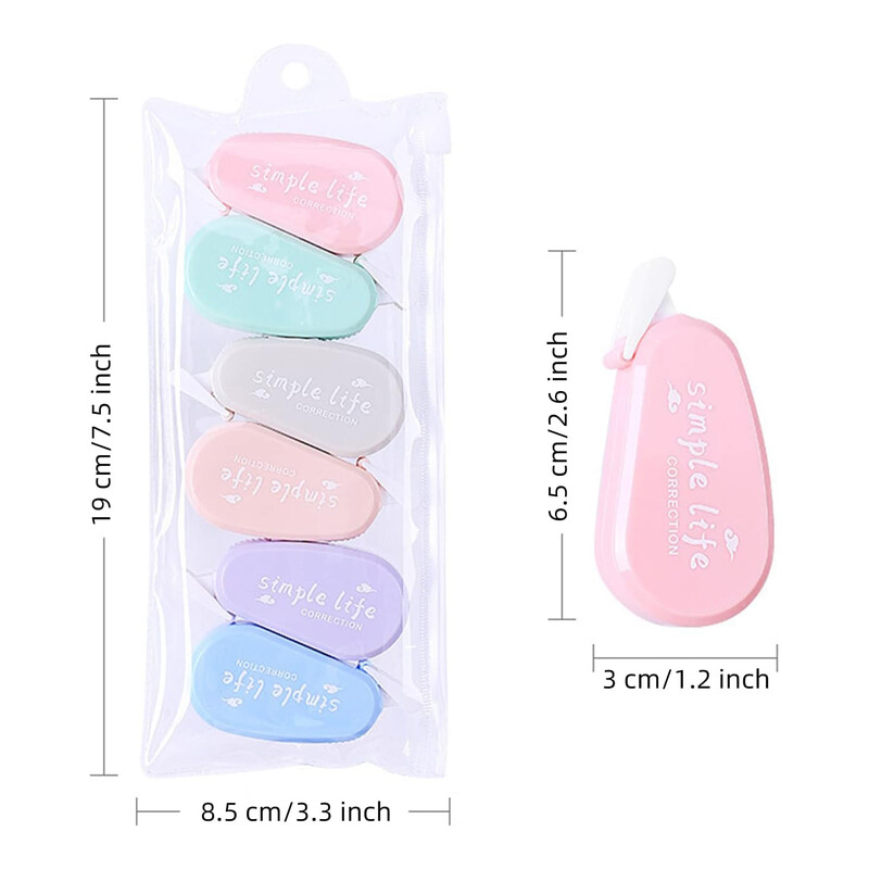6бр. Лента за корекция на цвета Macaron, незабавни корекции, лесен за използване апликатор, корекционна лента за избелване за училище, офис