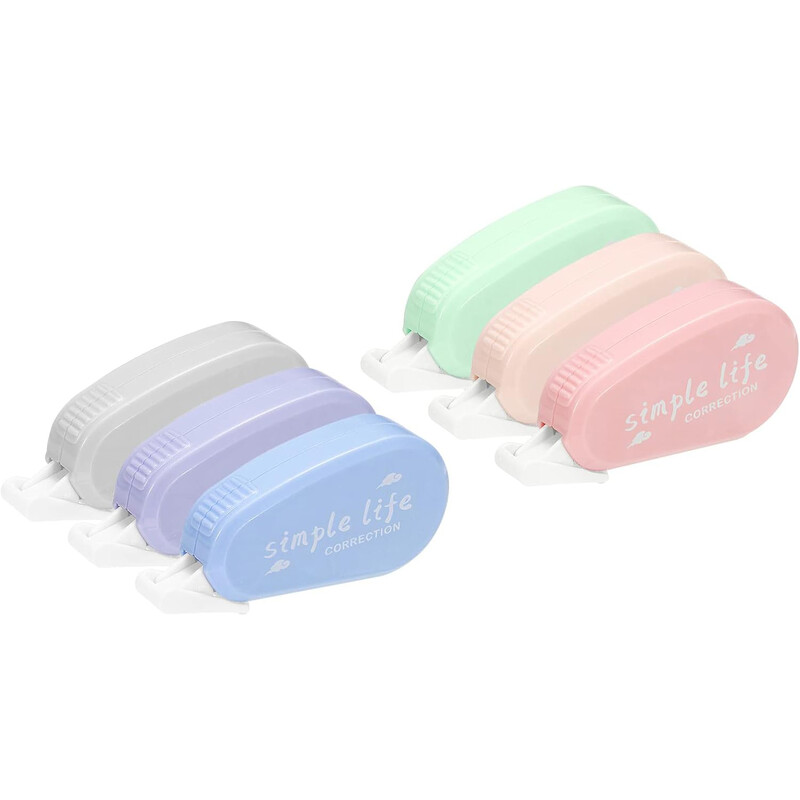 6бр. Лента за корекция на цвета Macaron, незабавни корекции, лесен за използване апликатор, корекционна лента за избелване за училище, офис