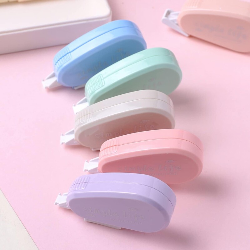 6бр. Лента за корекция на цвета Macaron, незабавни корекции, лесен за използване апликатор, корекционна лента за избелване за училище, офис