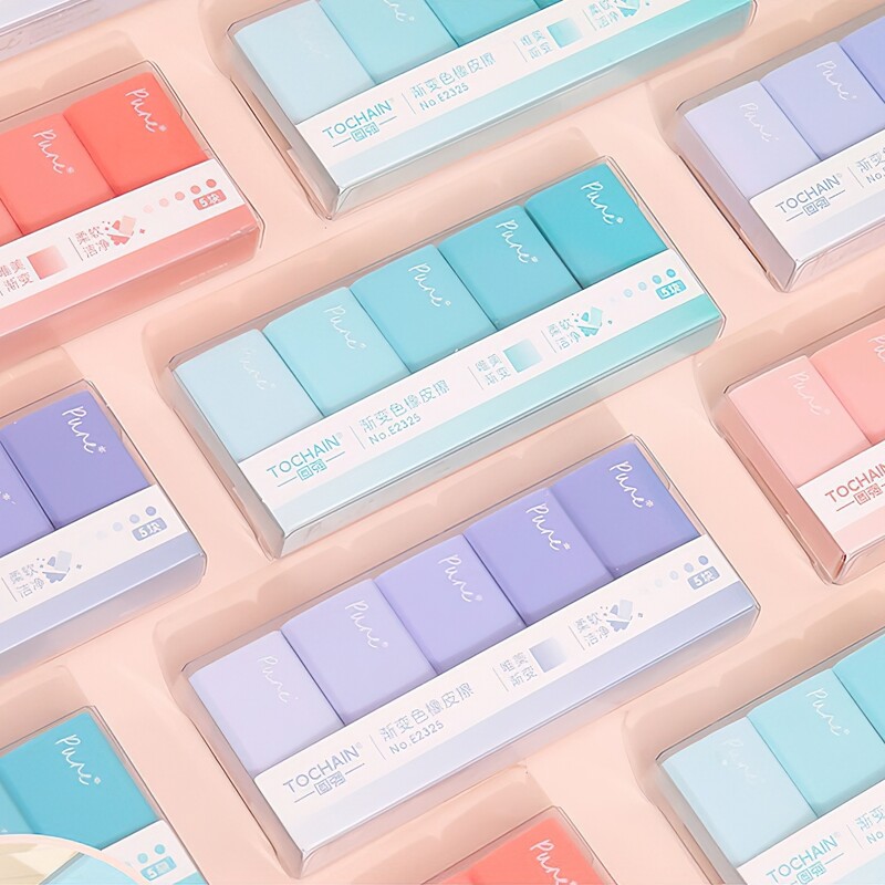 5kom Pure Gradient Colour Erasers Set Less-dust for Pencil Cleaning Papirnice Školski ispit A7611