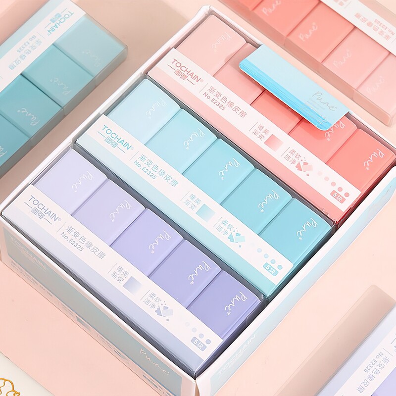5kom Pure Gradient Colour Erasers Set Less-dust for Pencil Cleaning Papirnice Školski ispit A7611