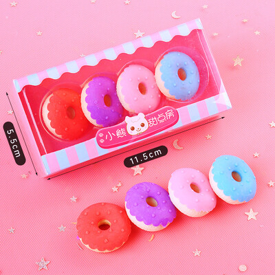Kawaii Creative Cute 4 tk Donut Dessert Pliiats Kustutuskumm Kummist Uudsus Lapsed Õpilastele Kontoritarbed Õpilaste auhinnad