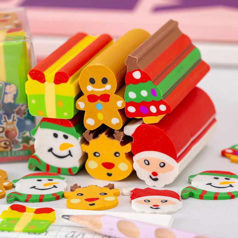 6Pcs/Set Kawaii Christmas Elk Santa Gumice za rezanje za djecu Cartoon Cutting Pencil Rubber Share Set Student School Printers