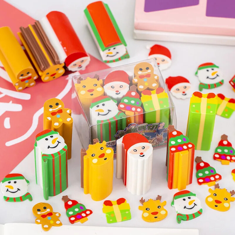 6Pcs/Set Kawaii Christmas Elk Santa Gumice za rezanje za djecu Cartoon Cutting Pencil Rubber Share Set Student School Printers