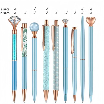 5/8/9PCS κόκκινο, ροζ, μωβ, μαύρο, μπλε, λευκό μεταλλικό στυλό, σετ μαύρου μελανιού, κινούμενη άμμος, τεχνητό διαμάντι glitter
