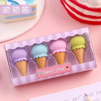 4 τεμάχια/κουτί Cute Eraser Donut Ice Cream Modeling Rubber Erasers for Pencil Cleaning Stationery School Student Girl Kids Gift Gift