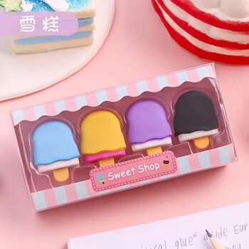 4 τεμάχια/κουτί Cute Eraser Donut Ice Cream Modeling Rubber Erasers for Pencil Cleaning Stationery School Student Girl Kids Gift Gift