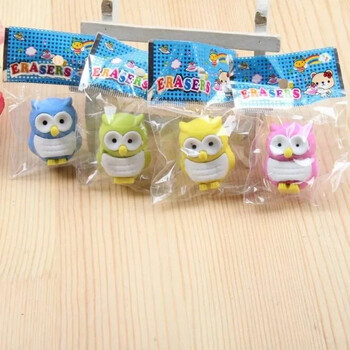 4 τμχ/παρτίδα Shape Rubber Eraser Cartoon Novelty 3D Owl Creative Kawaii Stationery είδη πάρτι Δώρο για παιδιά