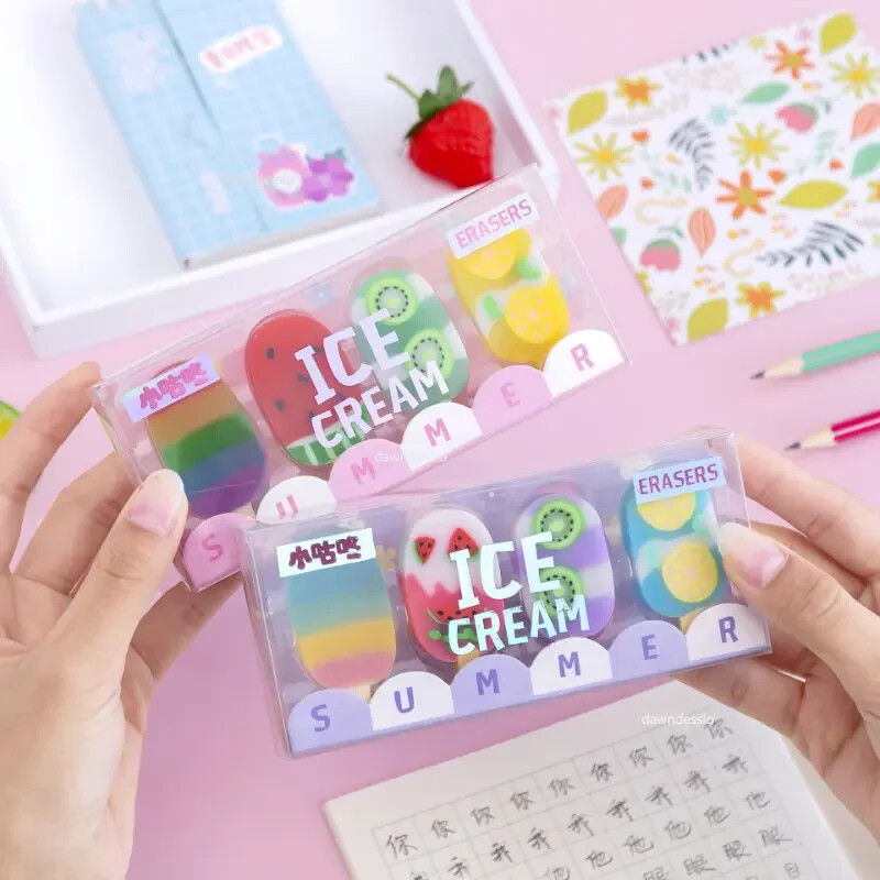 4 vnt./rinkinys Animacinių filmukų Kūrybinis vaisių trintukas, mokinių egzamino pieštukų trintukas Vaikų raštinės reikmenys tapybos eskizų trintukas