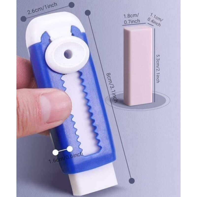 Kūrybingi stumdomi trintukai, stumdomas ir traukiamas pieštuko trintukas, ištraukiamas pieštukas, guminis mokyklinės raštinės reikmenys