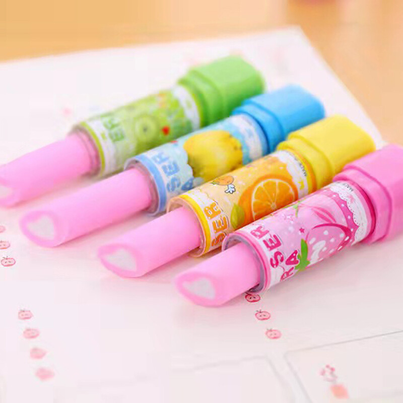 4 бр. Сладко червило Гума Kawaii Канцеларски материали Играчка за момичета Ученически пособия Плодове Изкуство Гума за момичета Детски канцеларски материали Подаръци Награда