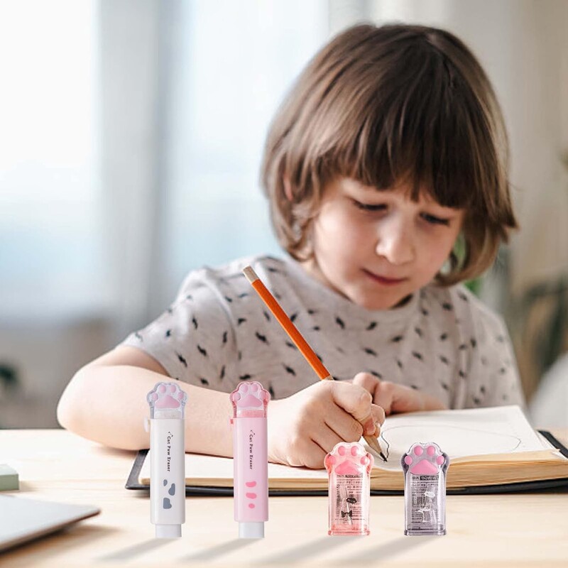 4бр. Сладък комплект канцеларски материали, Kawaii ученически пособия, 2 прибиращи се гуми и 2 острилки за моливи, Kawaii Office ученически пособия