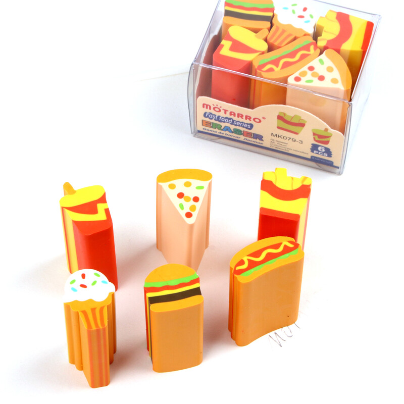 MOTARRO 6Pcs Хамбургер Пържени картофи Гумичка Подвижна индивидуална опаковка Сладка гумена студентска награда Канцеларски материали на едро