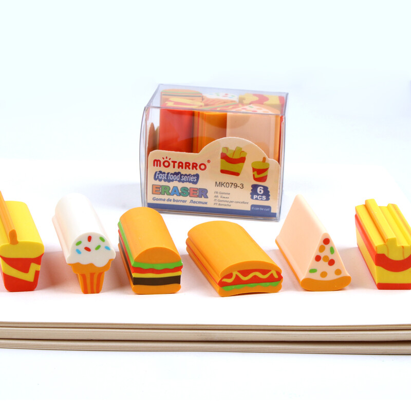 MOTARRO 6Pcs Хамбургер Пържени картофи Гумичка Подвижна индивидуална опаковка Сладка гумена студентска награда Канцеларски материали на едро