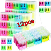 12 kom/kutija Ručno šiljilo za olovke Mala ručna šiljila za olovke s dvije rupe s poklopcem u 4 boje za dječji školski pribor