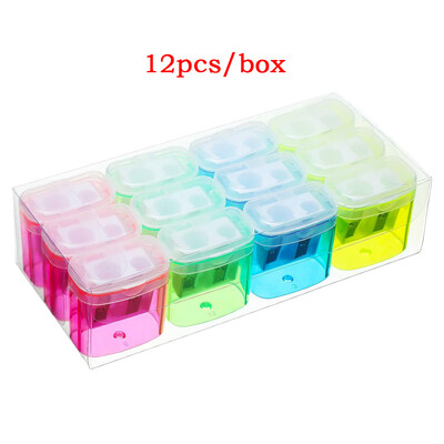 12 kom/kutija Ručno šiljilo za olovke Mala ručna šiljila za olovke s dvije rupe s poklopcem u 4 boje za dječji školski pribor