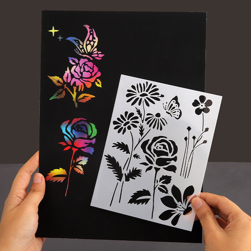 5 tk loomingulised lillelised liblikalehtede šabloonid väljalõigete albumi jaoks. Esteetilised lille-plastikust maalimise mööbli šabloonid