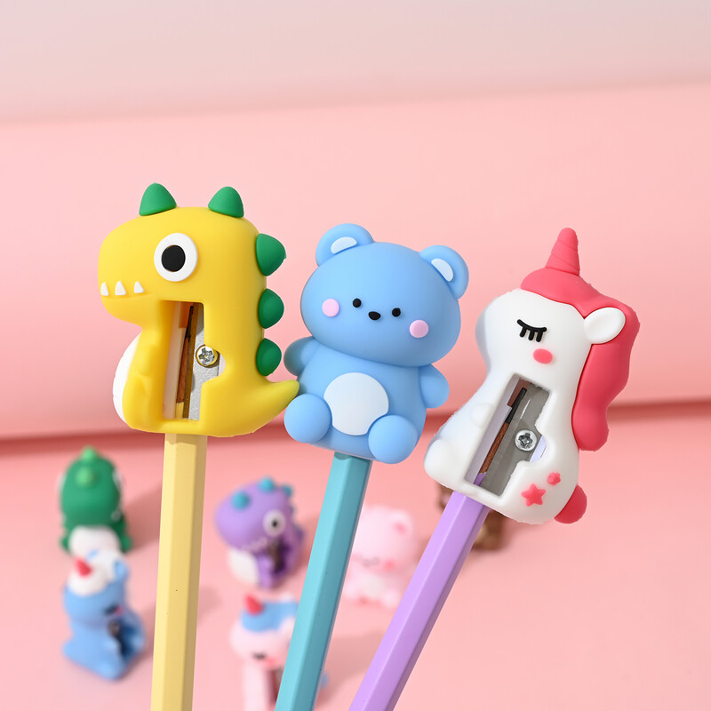 2/3 buc. Ascuțitor de creion cu unicorn drăguț, dinozaur, radieră gratuită Kawaii, urs iepure, tăietor de creion, instrumente de scris, rechizite școlare