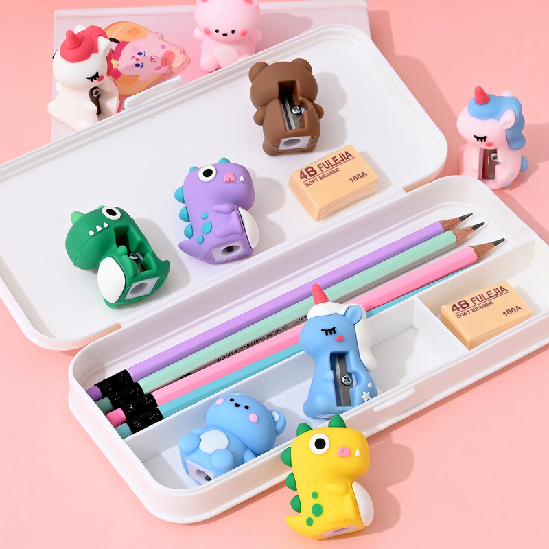 2/3 buc. Ascuțitor de creion cu unicorn drăguț, dinozaur, radieră gratuită Kawaii, urs iepure, tăietor de creion, instrumente de scris, rechizite școlare