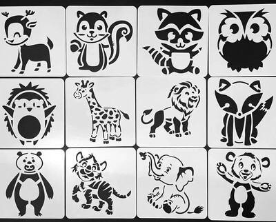 12 бр./компл. Деца Ученици Шаблон за рисуване Карикатура Животни Катерица Лъв Шаблони Шаблон за рисуване за Декор на албум с лексикон