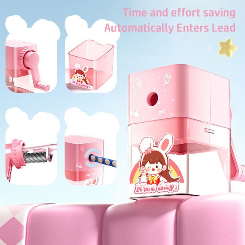 Käsivändaga armas dinosauruste/astronautide mehaaniline pliiatsiteritaja siseneb automaatselt plii multifilmi kirjatarvete kontorikooli