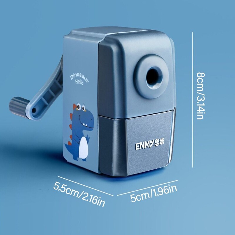 Käsivändaga armas dinosauruste/astronautide mehaaniline pliiatsiteritaja siseneb automaatselt plii multifilmi kirjatarvete kontorikooli