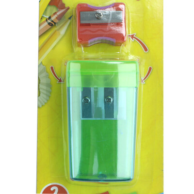 2 vnt/komplektas studentams apverčiami dvigubų skylučių pieštukų drožtukai Patogi ir patvari pažangi lizdinė pakuotė, 614A-2plus