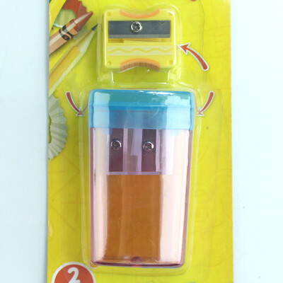 2 vnt/komplektas studentams apverčiami dvigubų skylučių pieštukų drožtukai Patogi ir patvari pažangi lizdinė pakuotė, 614A-2plus