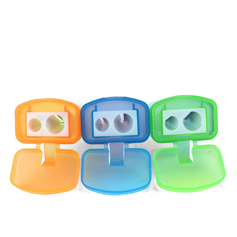 2 vnt/komplektas studentams apverčiami dvigubų skylučių pieštukų drožtukai Patogi ir patvari pažangi lizdinė pakuotė, 614A-2plus