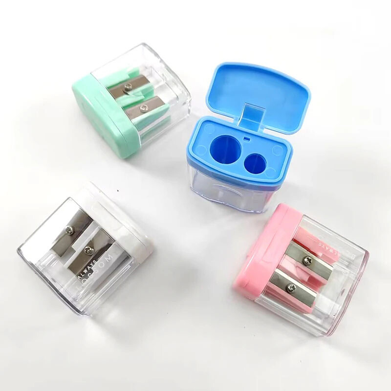 Ascuțitoare de creion din plastic cu găuri duble Mașină de tăiat creion standard de culoare bomboană 0576