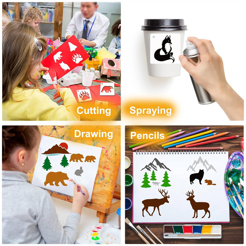 Șabloane de bricolaj reutilizabile, Șabloane de pictură în formă de copaci pentru proiecte de artă rock bricolaj pe decorarea mobilierului din lemn Scrapooking S101