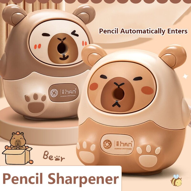 Сладка карикатура Capybara Ръчна манивела Механична острилка за моливи Моливът автоматично влиза в инструмента за заточване на моливи Канцеларски материали