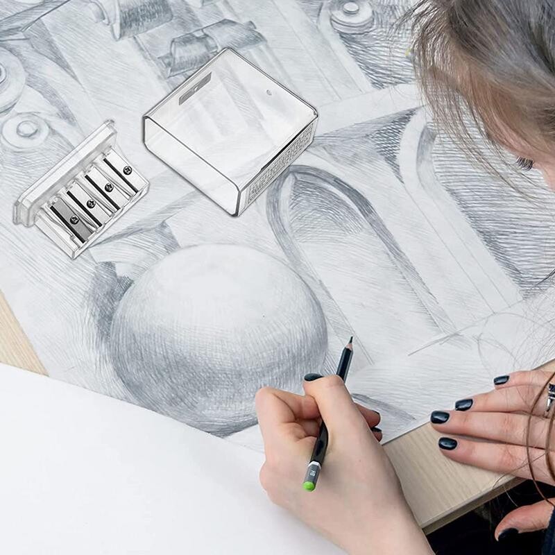 Острилка с 4 дупки Многофункционална острилка за моливи с капак за въглен Молив Скица Моливи Рисуване
