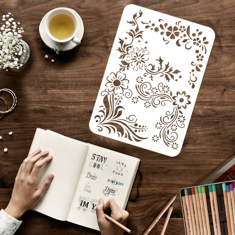 Цветен ъгъл Направи си сам Декоративен шаблон за шаблон A4 Голям шаблон за многократна употреба Mylar Paint Дървени тебеширени табели за мебели Празник