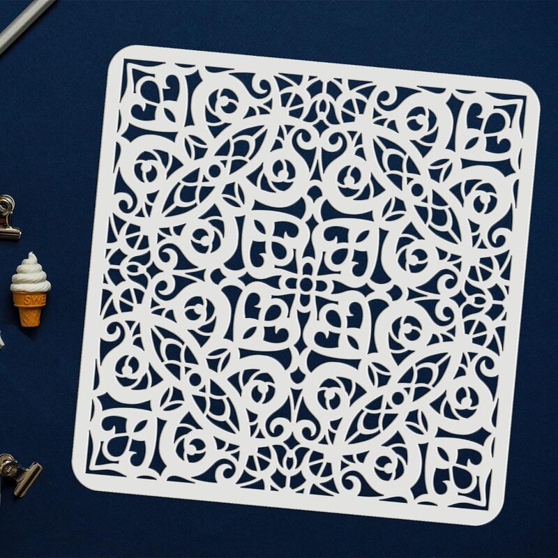 Богато украсен флорален шаблон 11,8x11,8 инча дантелен шаблон Templete Пластмасови шаблони за рисуване на цветя с мандала Многократно използваем дантелен шаблон с цветя