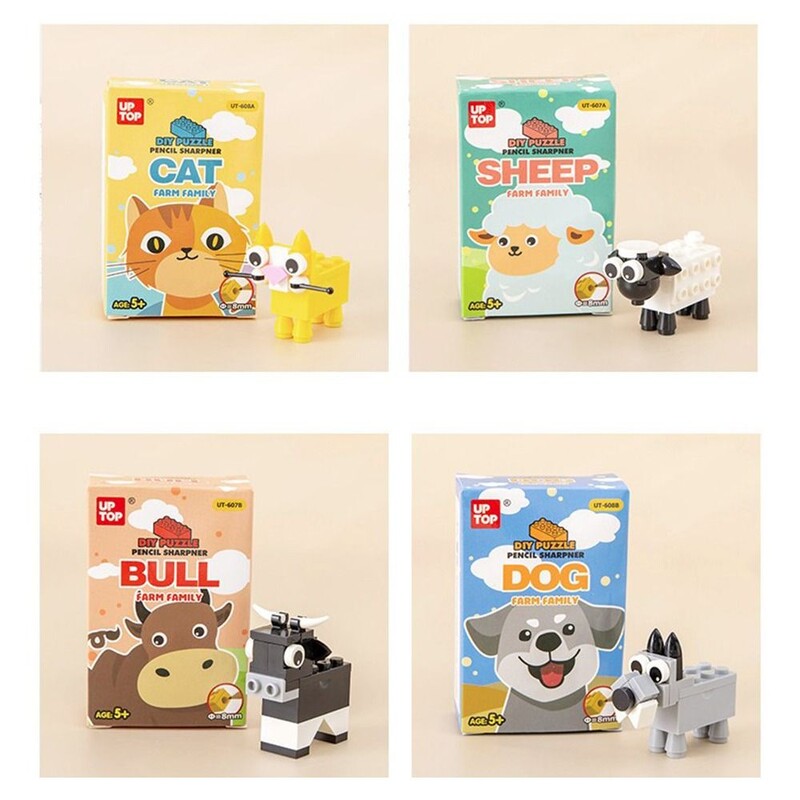 Blocuri de construcție în formă de animal DIY Ascuțitor creion Desen Puzzle Jucării Asamblare DIY Ascuțitor creion Schițe Scriere