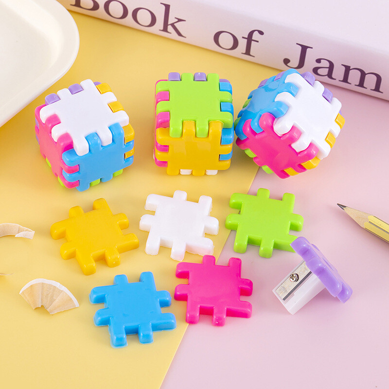 Ascuțitor de creion cub Rubik creativ, 4 buc, ascuțitor de creion detașabil pentru copii, pentru studenți, școală, articole de papetărie de birou