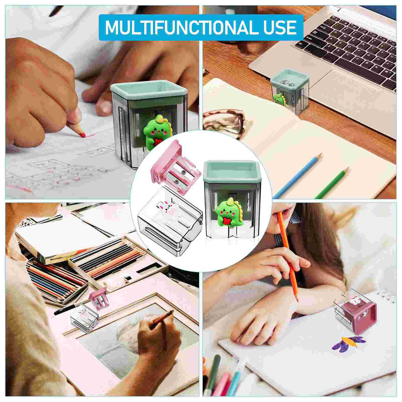 Električno šiljilo za olovke od 2 komada, ručno, plastično za učionicu, nož, crtani film, mala šiljila, uredski pribor za djecu, ručni
