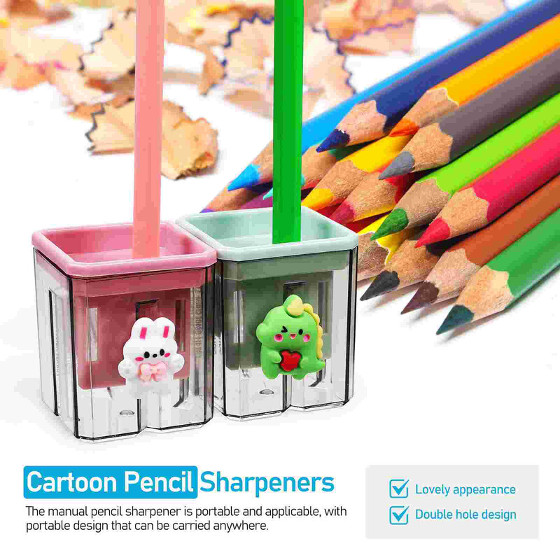 Električno šiljilo za olovke od 2 komada, ručno, plastično za učionicu, nož, crtani film, mala šiljila, uredski pribor za djecu, ručni