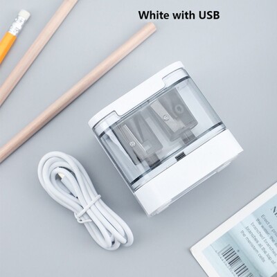 Ascuțitoare electrică pentru creion cu USB și baterie Moduri duale Capac de siguranță cu orificiu dublu Rechizite pentru înapoi la școală pentru copii Papeleria